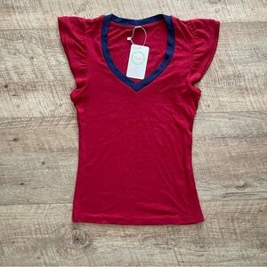Amazon Women's Red V-Neck Tank with Navy Trim